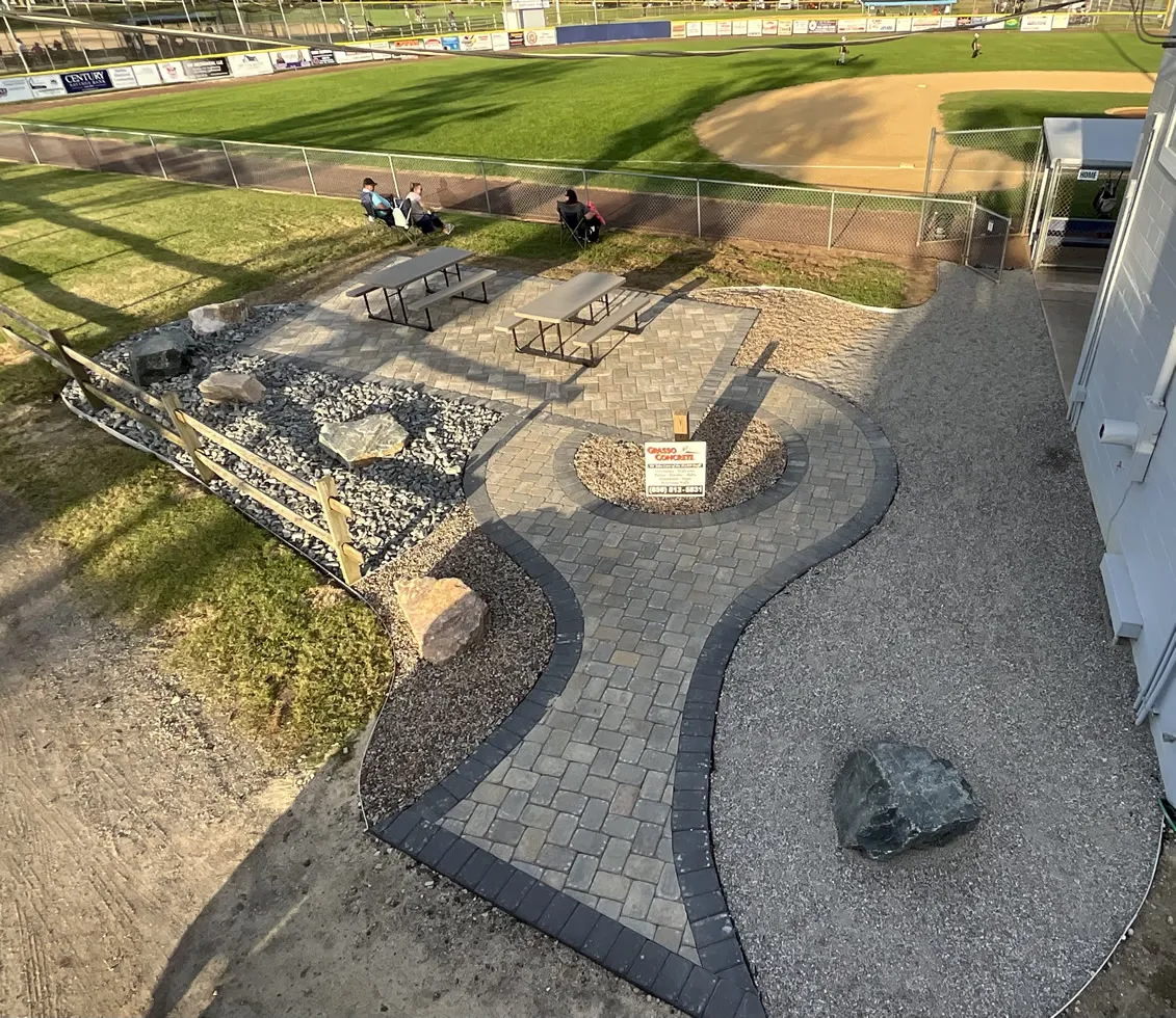 Aerial view of the completed community gathering space